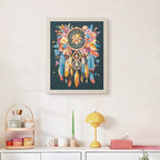 Finished Feather Dreamcatcher punch needle canvas on a wall