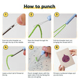 Six steps showing how to thread and use the punch needle