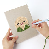 Punching a Fig and Cauliflower mini canvas with the punch needle