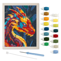 Fire Dragon punch needle kit: finished canvas with threads, punch needle and threader