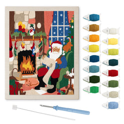 Fireside Santa punch needle kit: finished canvas with threads, punch needle and threader