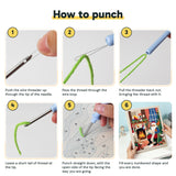 Six steps showing how to thread and use the punch needle