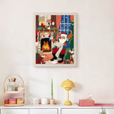 Finished Fireside Santa punch needle canvas on a wall