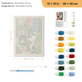 Fireside Santa punch needle kit, 12 × 16 in (30 × 40 cm): canvas size and kit contents
