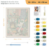 Fireside Santa punch needle kit, 16 × 20 in (40 × 50 cm): canvas size and kit contents
