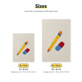Size chart for the two mini canvas sizes: 6 x 8 in and 8 x 12 in