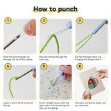 Six steps showing how to thread and use the punch needle