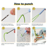 Six steps showing how to thread and use the punch needle