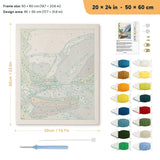 Fjord Rowboat punch needle kit, 20 × 24 in (50 × 60 cm): canvas size and kit contents