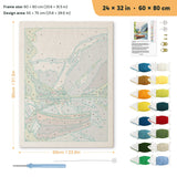 Fjord Rowboat punch needle kit, 24 × 32 in (60 × 80 cm): canvas size and kit contents