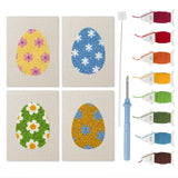 Floral Easter Eggs mini punch needle kit set: four finished canvases with threads, punch needle and threader
