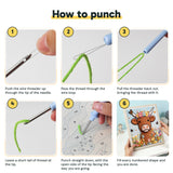 Six steps showing how to thread and use the punch needle