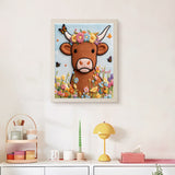 Finished Flower Crown Cow punch needle canvas on a wall