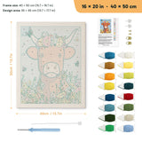 Flower Crown Cow punch needle kit, 16 × 20 in (40 × 50 cm): canvas size and kit contents