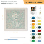 Flower Crown Skeleton punch needle kit, 20 × 20 in (50 × 50 cm): canvas size and kit contents