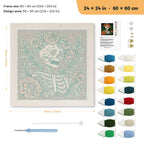 Flower Crown Skeleton punch needle kit, 24 × 24 in (60 × 60 cm): canvas size and kit contents