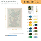 Flower Hat Witch Cat punch needle kit, 12 × 16 in (30 × 40 cm): canvas size and kit contents