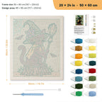 Flower Hat Witch Cat punch needle kit, 20 × 24 in (50 × 60 cm): canvas size and kit contents
