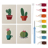 Flowering Cacti mini punch needle kit set: four finished canvases with threads, punch needle and threader