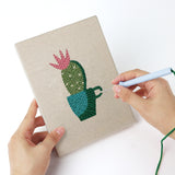 Punching a Flowering Cacti mini canvas with the punch needle