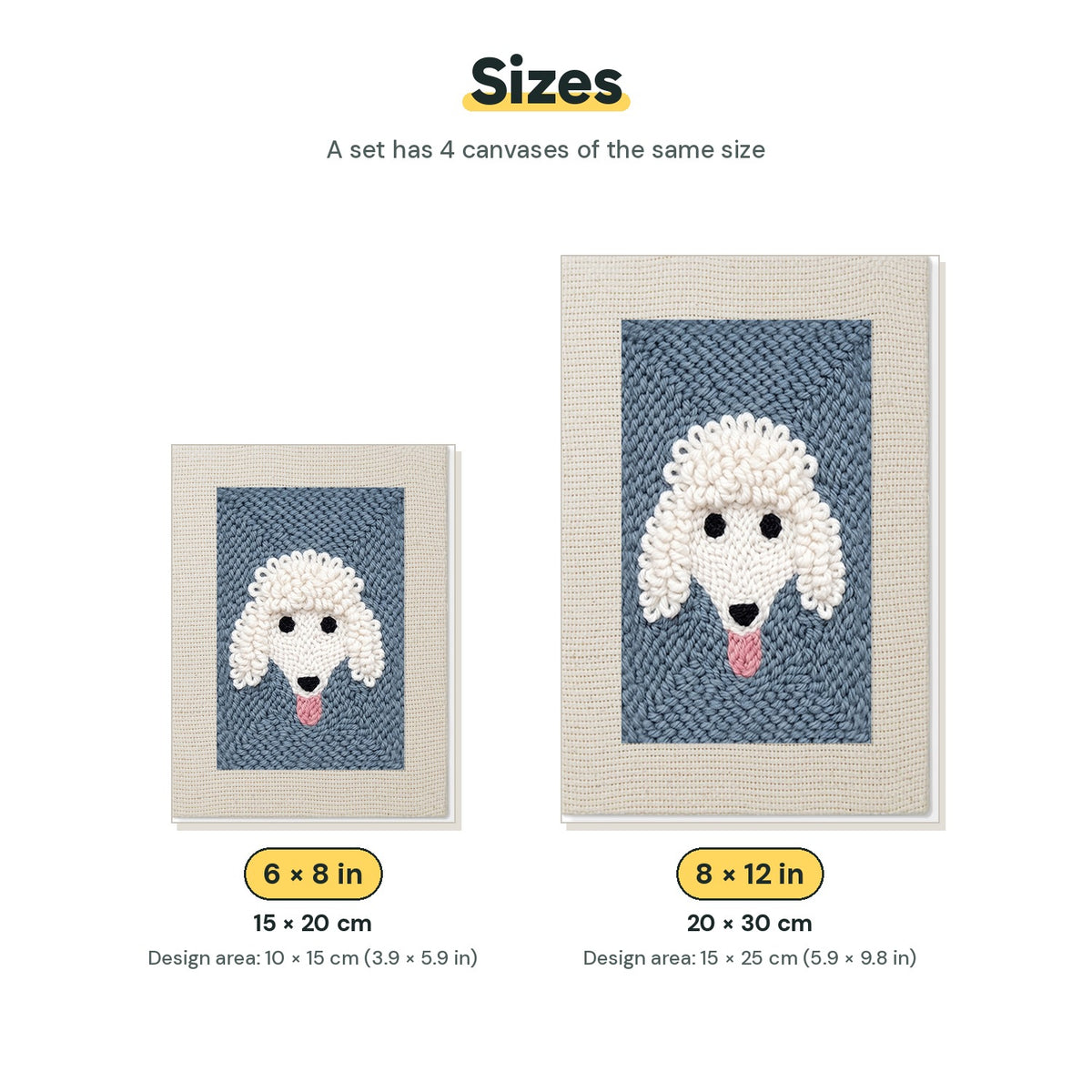 Size chart for the two mini canvas sizes: 6 x 8 in and 8 x 12 in