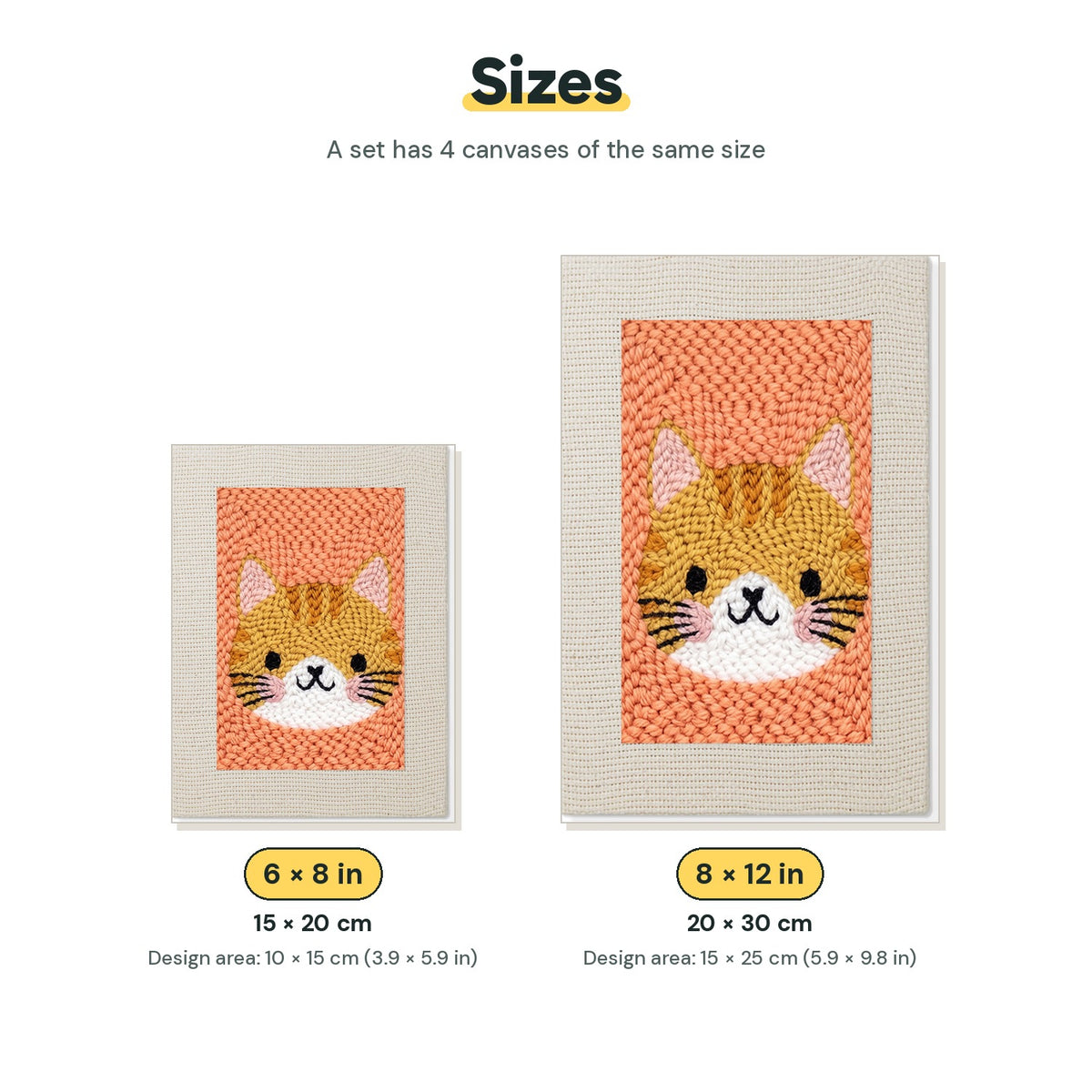 Size chart for the two mini canvas sizes: 6 x 8 in and 8 x 12 in