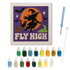 Fly High Witch punch needle kit: finished canvas with threads, punch needle and threader