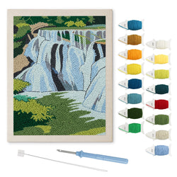 Forest Waterfall punch needle kit: finished canvas with threads, punch needle and threader