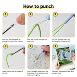 Six steps showing how to thread and use the punch needle
