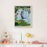 Finished Forest Waterfall punch needle canvas on a wall