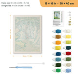 Forest Waterfall punch needle kit, 12 × 16 in (30 × 40 cm): canvas size and kit contents