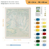 Forest Waterfall punch needle kit, 20 × 24 in (50 × 60 cm): canvas size and kit contents