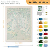 Forest Waterfall punch needle kit, 24 × 32 in (60 × 80 cm): canvas size and kit contents