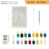 Forest Waterfall punch needle kit, 8 × 12 in (20 × 30 cm): canvas size and kit contents