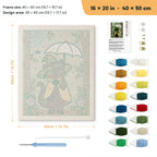 Forest Witch Cat punch needle kit, 16 × 20 in (40 × 50 cm): canvas size and kit contents