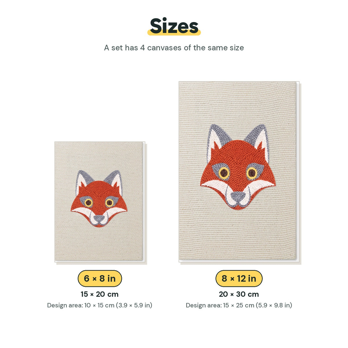 Size chart for the two mini canvas sizes: 6 x 8 in and 8 x 12 in