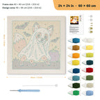 Fox in a Ghost Sheet punch needle kit, 24 × 24 in (60 × 60 cm): canvas size and kit contents