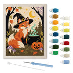 Fox Witch punch needle kit: finished canvas with threads, punch needle and threader