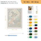 Fox Witch punch needle kit, 12 × 16 in (30 × 40 cm): canvas size and kit contents