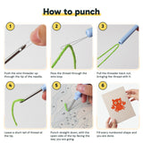 Six steps showing how to thread and use the punch needle