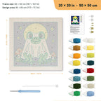 Frog Ghost at Full Moon punch needle kit, 20 × 20 in (50 × 50 cm): canvas size and kit contents