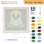 Frog Ghost at Full Moon punch needle kit, 24 × 24 in (60 × 60 cm): canvas size and kit contents