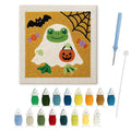 Frog in a Ghost Sheet punch needle kit: finished canvas with threads, punch needle and threader