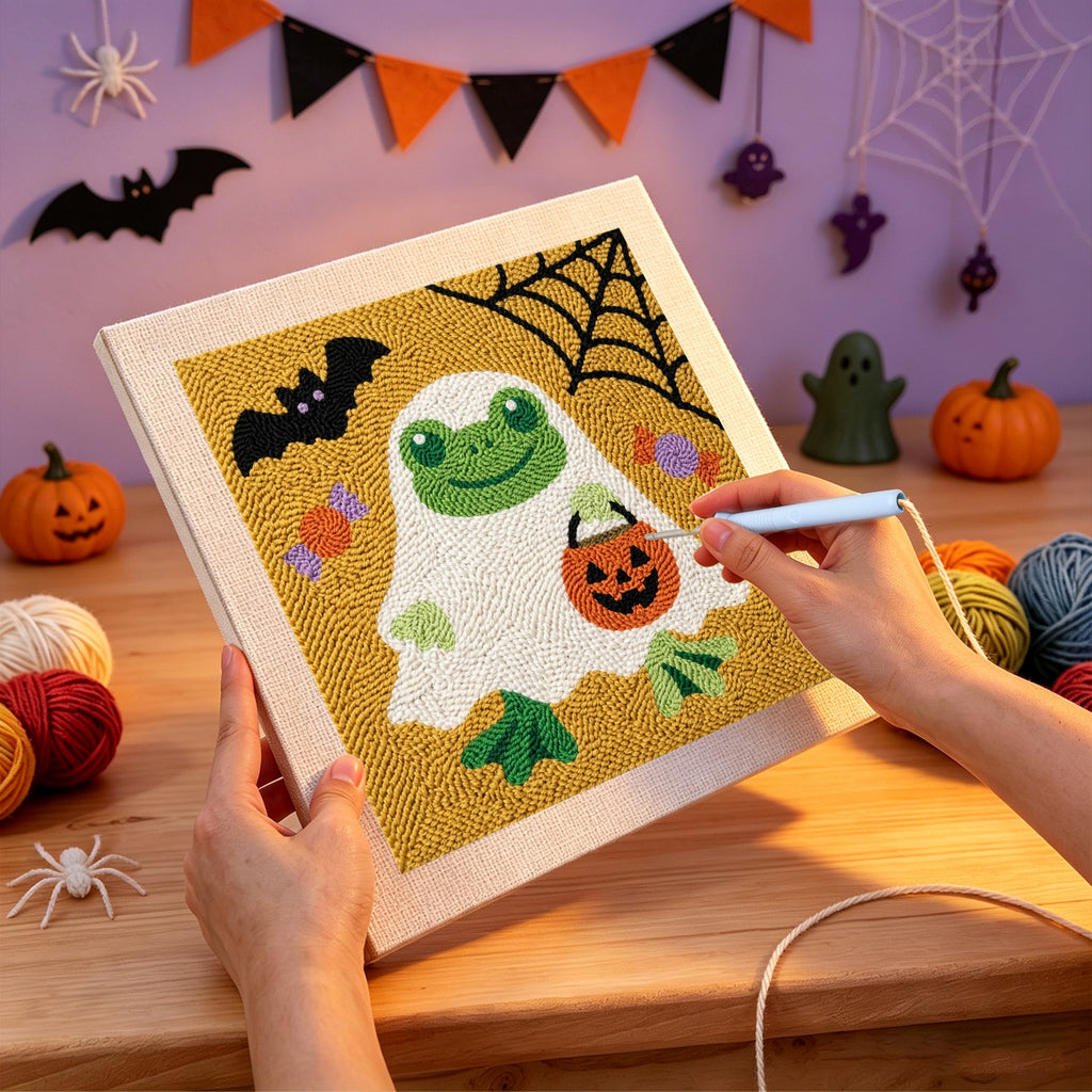 Punching the Frog in a Ghost Sheet design with the punch needle