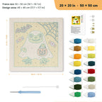 Frog in a Ghost Sheet punch needle kit, 20 × 20 in (50 × 50 cm): canvas size and kit contents