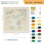 Frog in a Ghost Sheet punch needle kit, 24 × 24 in (60 × 60 cm): canvas size and kit contents