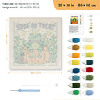 Frog or Treat punch needle kit, 20 × 20 in (50 × 50 cm): canvas size and kit contents