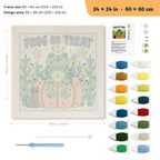 Frog or Treat punch needle kit, 24 × 24 in (60 × 60 cm): canvas size and kit contents