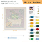 Frog Witch Bath punch needle kit, 20 × 20 in (50 × 50 cm): canvas size and kit contents