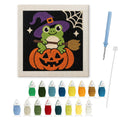 Frog Witch on a Pumpkin punch needle kit: finished canvas with threads, punch needle and threader